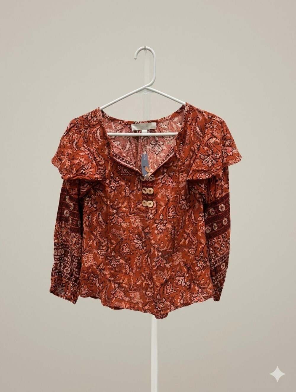 LOFT Petites Paisley Print Ruffle Sleeve Blouse Size LP